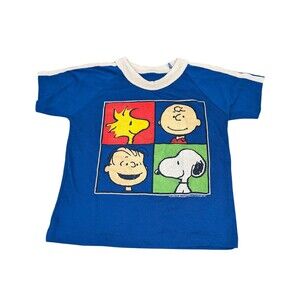Vintage 80s 90s Peanuts T-Shirt Snoopy Charlie Brown Blue Graphic Tee Kids Small